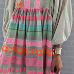 Whisked Away Geometric Color Block Printed A-line Midi Dress
