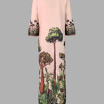Flared Sleeves Loose Leaves Print V-Neck Maxi Dresses