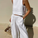 Chic Solid Color Sleeveless 2pieces Set