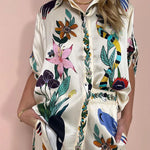 Flower jungle print casual two-piece set