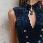 Vintage Stand Collar Button Velvet Vest
