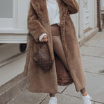Women Warm Thick Coat With Belt Fax Fur  Long Coat