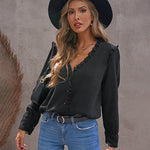 Nadorine Lace Lace Long-sleeved Shirt V-neck Blouse Top for Women Elegant Date Night Party 2026 | Under