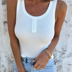 Solid Buttoned Stretch Rib Slim Fit Tank Top