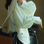 Casual Loose Puff Sleeves Solid Color Lapel Blouses