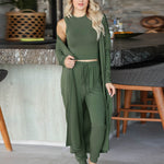 Nadorine Women's 3 Piece Sweatsuit Lounge Set Cardigan Outfits Open Front Kimono Tank Top Palazzo Pants PJ Casual Loungewear Tracksuit