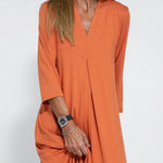 Women Casual V Neck Solid Color Maxi Dress