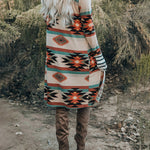 Striped Mid-Length Contrasting Color Knit Cardigan Jacket