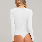 V-neck Lace Trim Long-sleeved Bodysuits