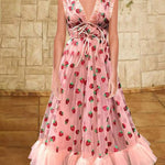 Sleeveless Mesh Strawberry V-Neck Dress