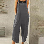 Nadorine Women's Button Pocket Playsuit Romper Women Strap Long Solid Casual Jumpsuits