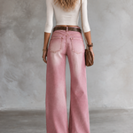 Pink Acid Wash Wide Leg Cargo Jeans