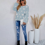 Love Pattern Round Neck Knit Sweater