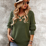 Sexy Hollow V Neck Long Sleeve Sweater
