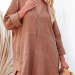 Loose Mid-length Jacket Casual Solid Color Shirt Mini Dress