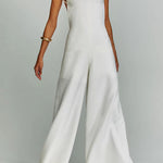 Kelso Linen Blend Square Neck Pocketed Backless Wide Leg Jumpsuit