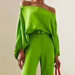 Batwing Sleeves Loose Solid Color Split-Joint Off-The-Shoulder Blouses