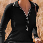 Turndown Collar Button Knit Slim Fit Maxi Dress