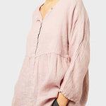 Nadorine Plus Size Cotton and Linen Casual Loose V-neck Long-sleeved Shirt Top