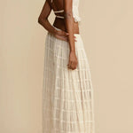 Versatility and Vintage Charm Pleated Drawstring Waist Tiered Maxi Skirt