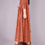 Original Lapel Frenum Floral Printed Midi Dress