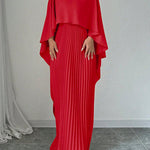 Cape High-Low Pleated Solid Color Split-Joint Round-Neck Evening Dresses Maxi Dresses