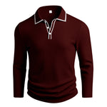 KZZ Men's Long Sleeve Polo Shirt Jacquard Fabric Collared Top