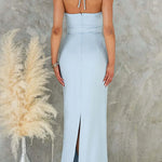 Halter Sleeveless Back Slit Waisted Maxi Dress