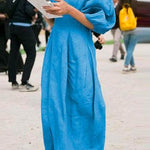 Margovil Lantern Sleeve Ruched Midi Cotton Linen Dress