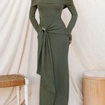 Chic Off Shoulder Long Sleeves Knot Detail Maxi Dress