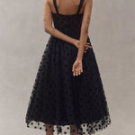 Margovil V Neck Mesh Polka Dot A-line Midi Cami Dress
