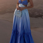 Margovil Backless Cut Out Gradient Tie Dye Ruffle Maxi Cami Dress