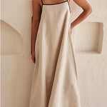 Margovil Adjustable Strap Backless Cotton Linen Maxi Dress
