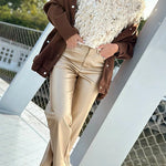 Faux Leather Straight Leg Pocketed Pants