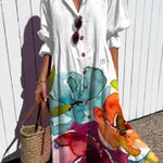 Margovil Ruched Button Down Balloon Sleeves Printed Maxi Dress