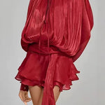 Margovil Lantern Long Sleeves Draped Ruffle Layered Mini Dress with Shorts