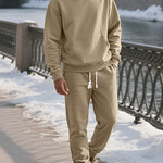 KZZ Two-piece men's solid color hooded sweatshirt and drawstring pants set