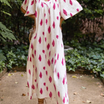 V-neck Large Cuffs Printed Loose Long Dress