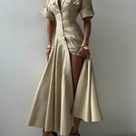 Short Sleeves Buttoned Solid Color Lapel Maxi Dresses Shirt Dress