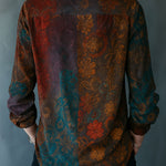 Boho Floral Print Velvet Long Sleeve Button Down Shirt