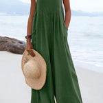 Ethnic Button Suspender Wide Leg Line Jumpsuit