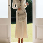Turndown Collar Button Knit Slim Fit Maxi Dress