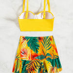 Tropical Print Push Up Ruched Bikini Swimsuit