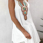 Printed Pleated Sleeveless A Line Mini Dress Beach Dresses