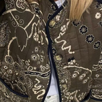 Retro Print Pockets Loose Round Neck Jacket