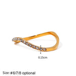 Sleek Wave Line Diamond-Inlaid Ring