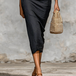 Ladies Solid Color Lapel V-neck Short Sleeve Waist Midi Dress