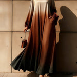 A-Line Long Sleeves Elasticity Gradient Pockets Round-Neck Maxi Dresses
