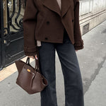 Women's Lapel Temperament Double -row Hair Woolen Jacket
