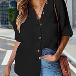 Nadorine Solid Color Casual Long Sleeve Pocket Blouse for Women Casual Work Office Loose Fit 2026 | Under